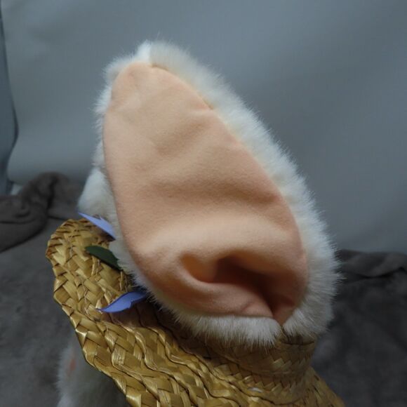 Vintage Hallmark Easter Heidi Rabbit White Plush Bunny Toy With Flower Straw Hat - Picture 14 of 16